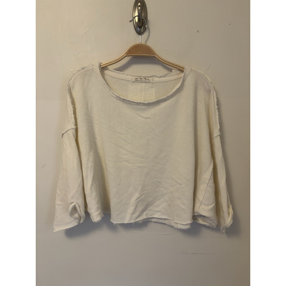 We The Free People Shirt Cropped Short Sleeve Cream Oversized Medium